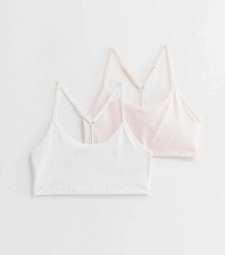 Girls 2 Pack Pink and White Seamless Lace Back Crop Tops