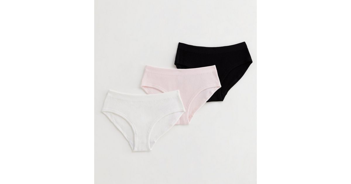 Girls 3 Pack Black Pink and Grey Ribbed Seamless Briefs | New Look