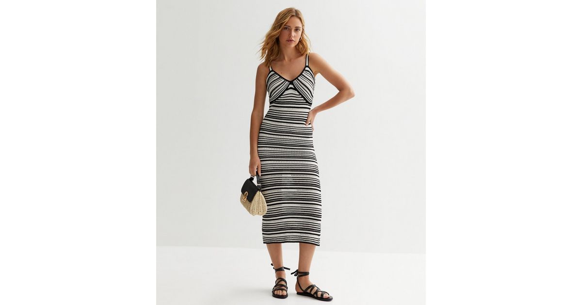 Black Knit Half-Zip Dress with Cream Striping main image 1
