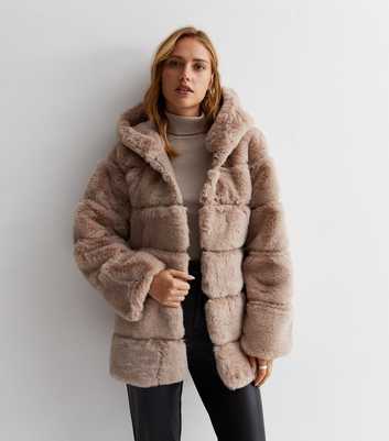 Gini London Brown Faux Fur Hooded Coat