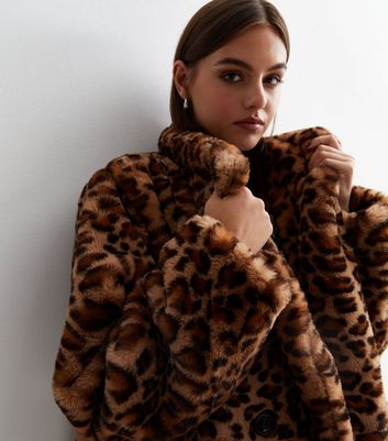 Leopard print fur coat hotsell with hood