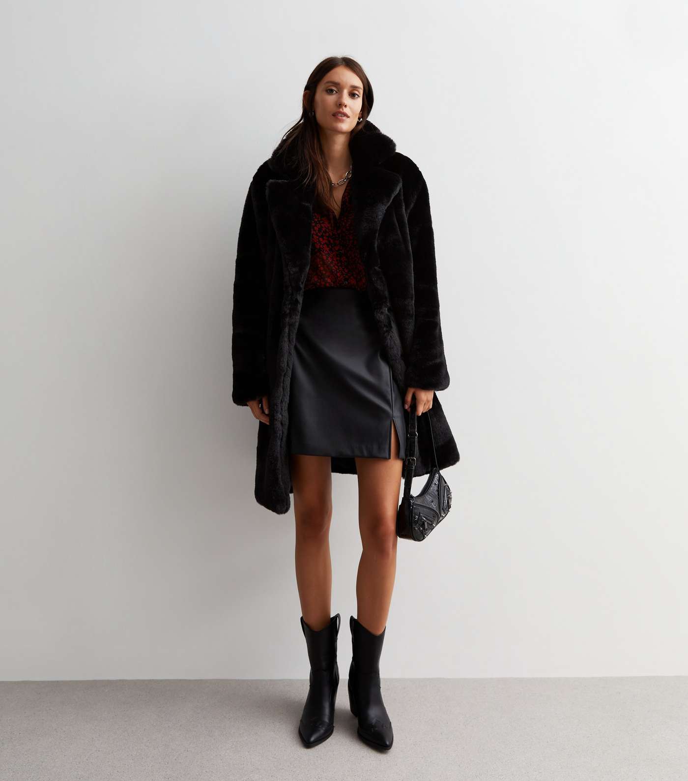 Gini London Black Collared Faux Fur Coat | New Look