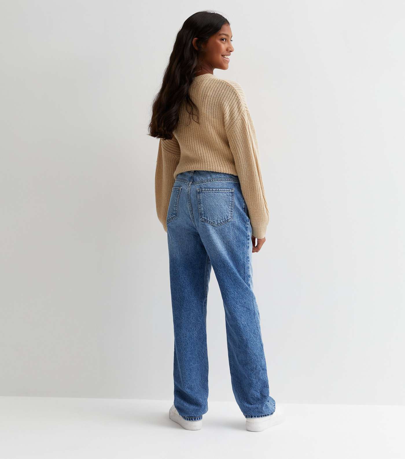Girls Blue Ripped Full Length Anica Straight Leg Jeans Image 4