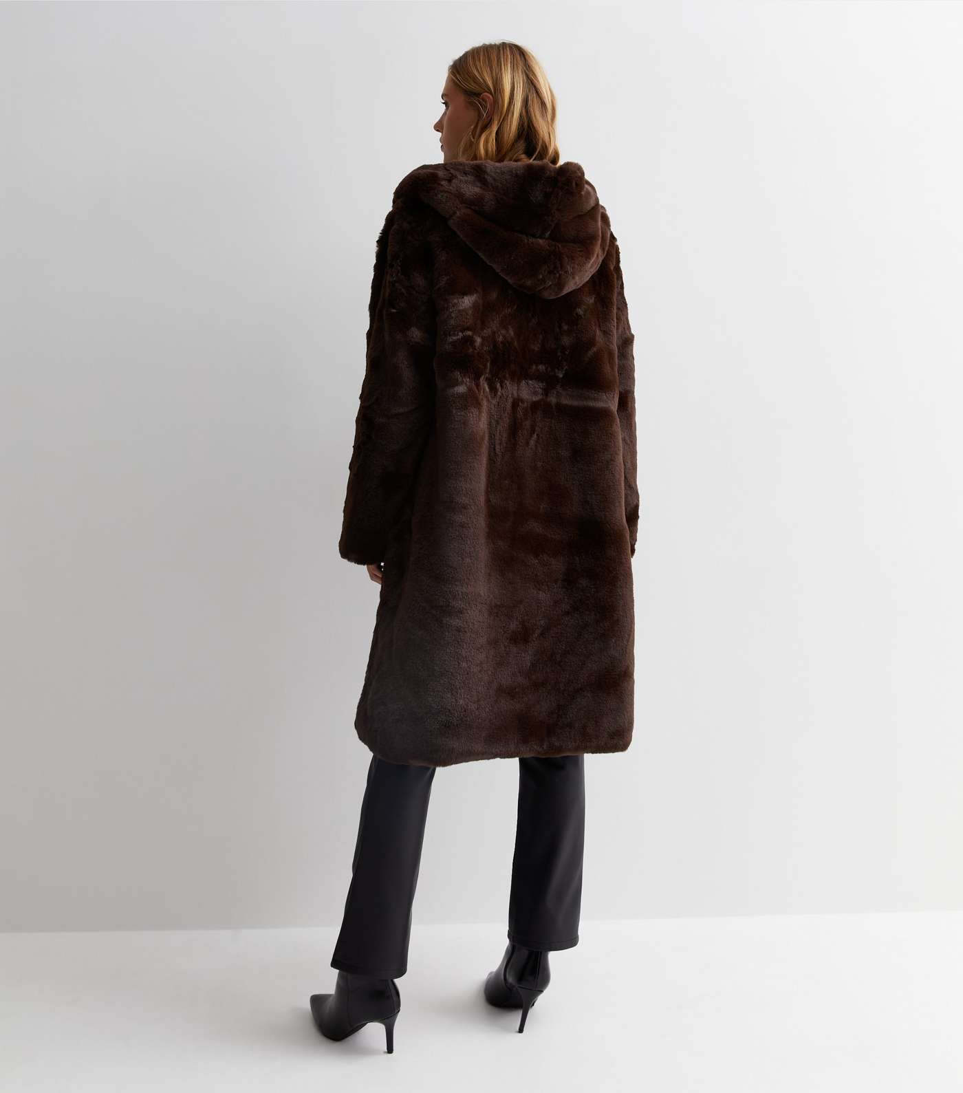 Gini London Dark Brown Faux Fur Long Coat Image 4