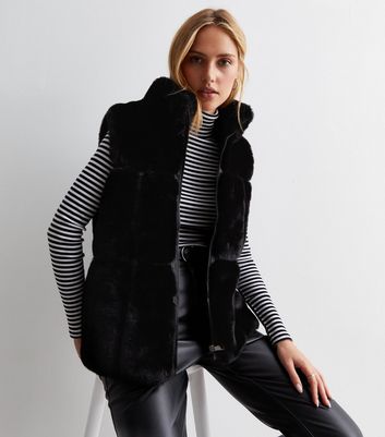 New look black faux fur gilet sale