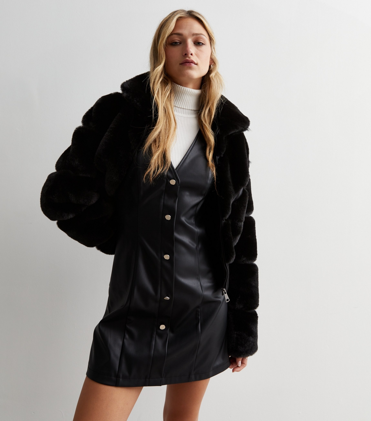 Women's Black Faux Fur Zip Up Jacket Gini London New Look