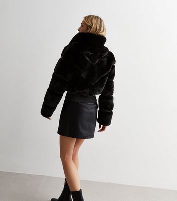 Black faux fur zip jacket best sale