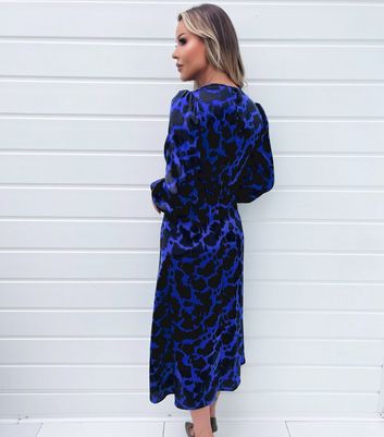 AX Paris Abstract Print Long Sleeve Belted Wrap Midi Dress New Look