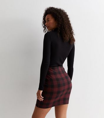 Tall Red Check Mini Tube Skirt New Look