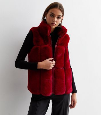 Gini London Red Faux Fur Zip Jacket | New Look