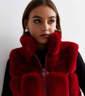 Gini London Red Faux Fur Zip Jacket | New Look