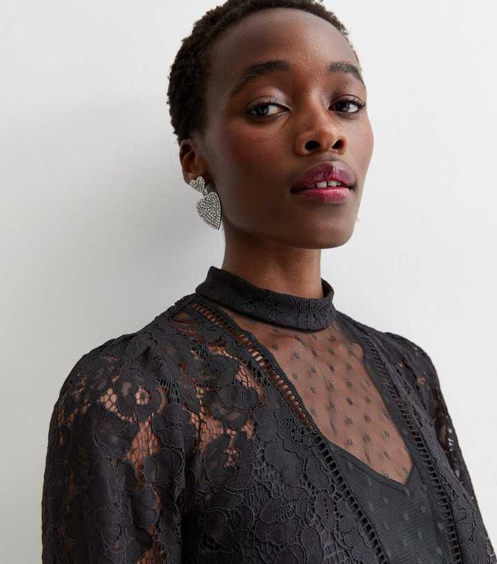 Black Tall Lace Long Sleeved Bodysuit