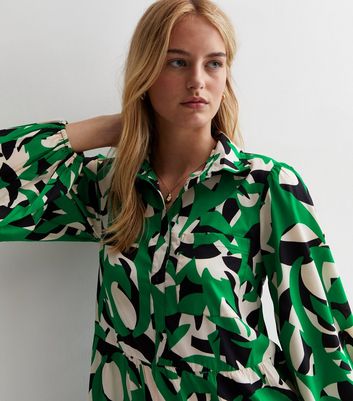 Tall Green Geometric Print Puff Sleeve Midaxi Dress New Look