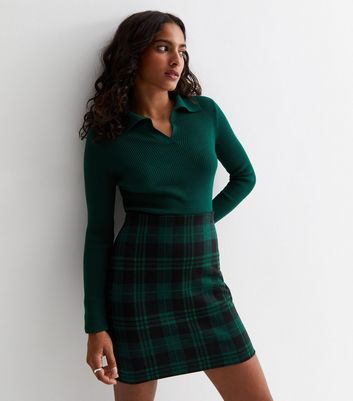 Petite Green Check Mini Tube Skirt New Look