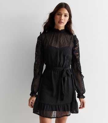Black Chiffon Lace Sleeve Mini Dress