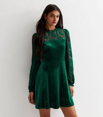 New look green velvet dress best sale