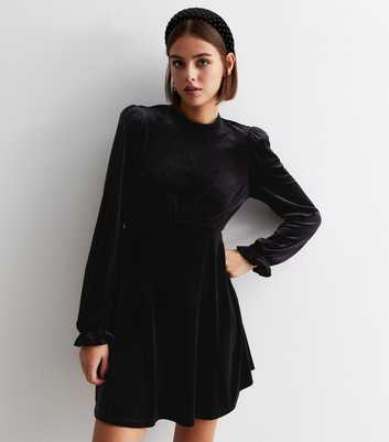 Black Velvet Long Sleeve Mini Dress