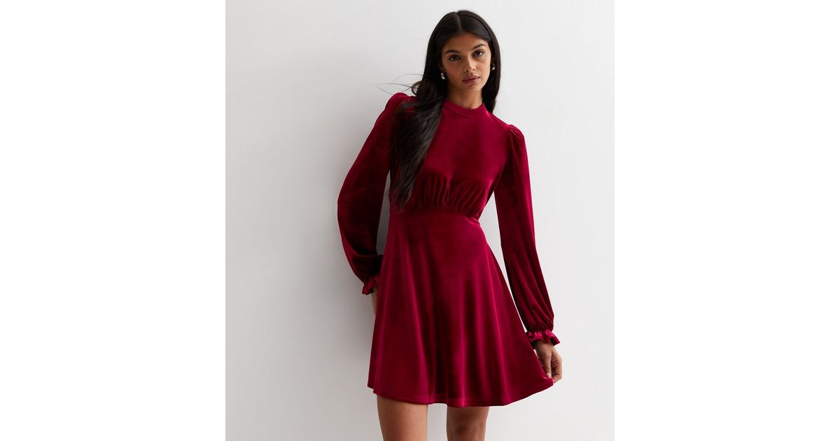 Make it Merry Wine Red Velvet Long Sleeve Button-Up Mini Dress