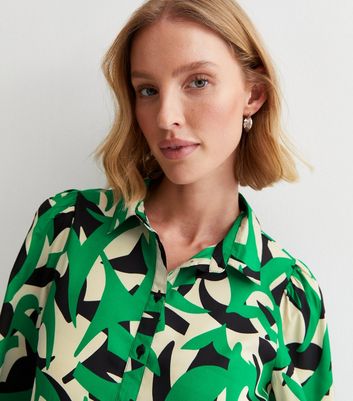 Maternity Green Abstract Print Midi Shirt Dress New Look