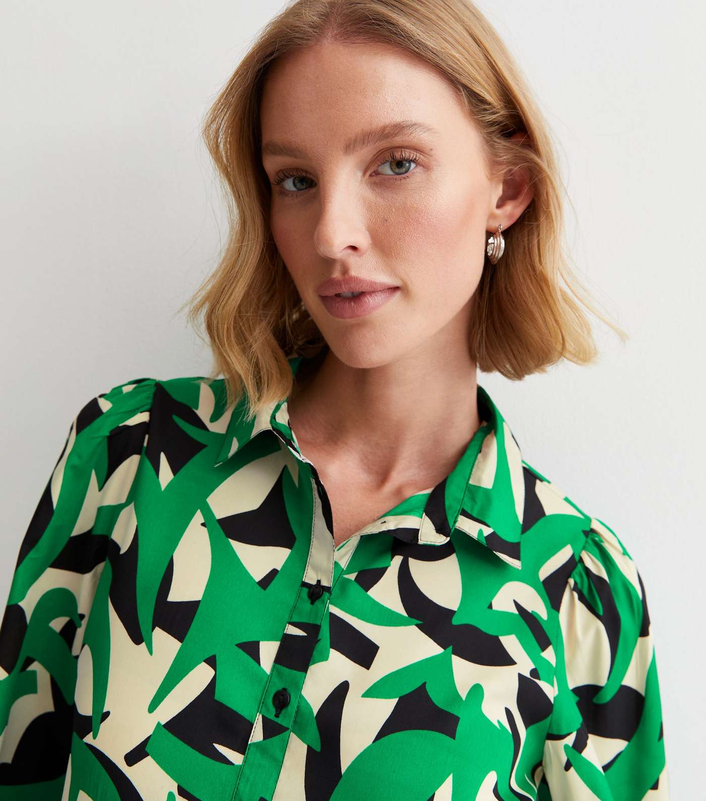 Maternity Green Abstract Print Midi Shirt Dress Image 2