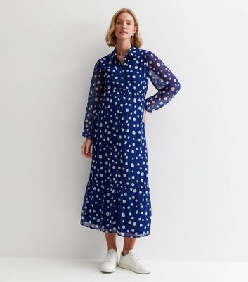 New look tiered midaxi shop smock dress in polka dot