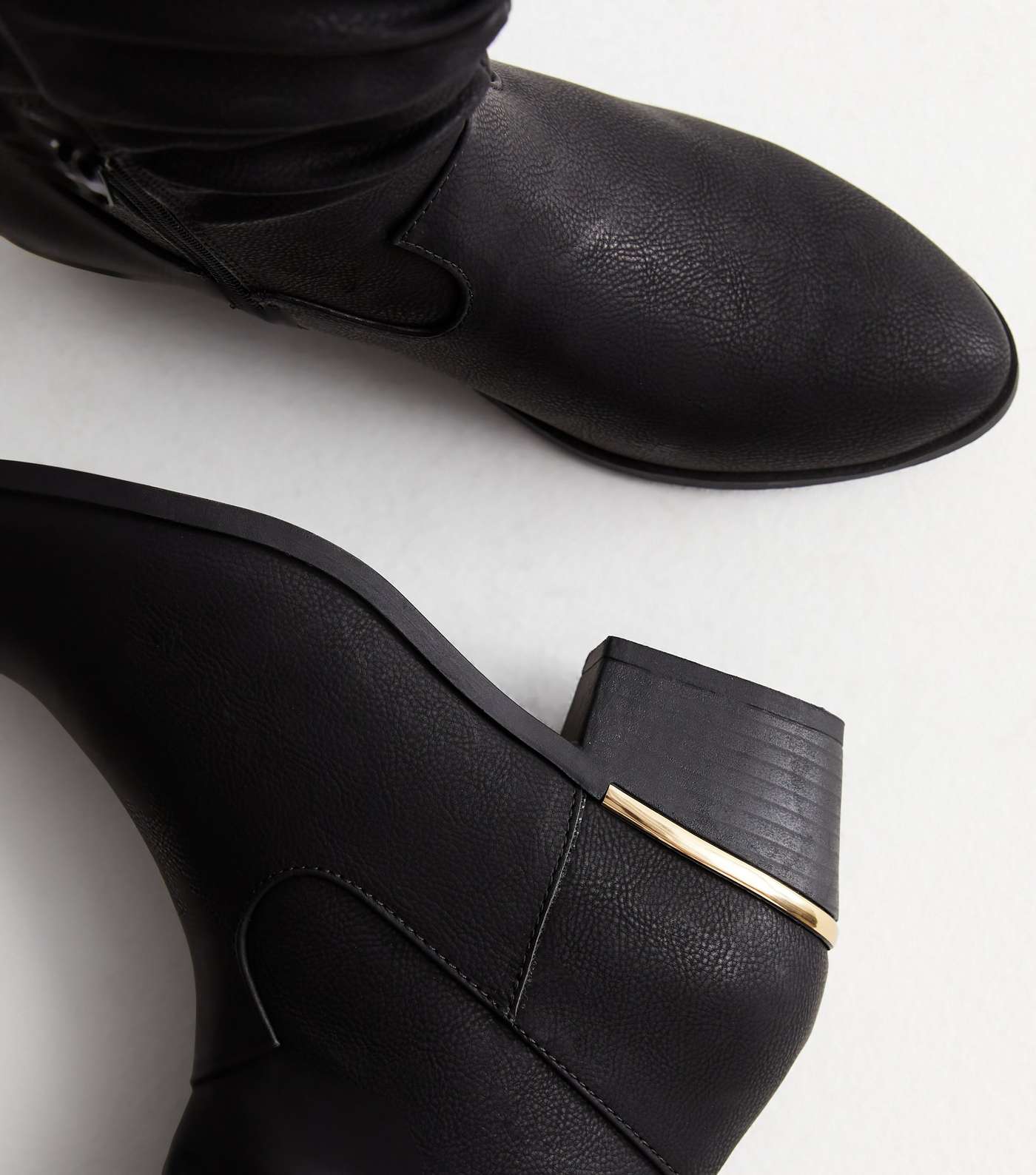 Black Leather-Look Mid Calf Slouchy Boots | New Look