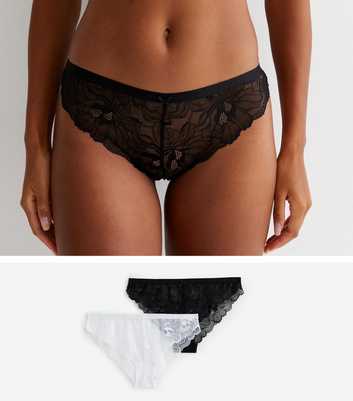 2 Pack Black and White Lace Brazilian Briefs