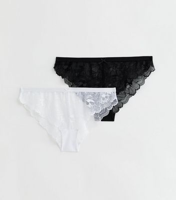 2 Pack Black and White Lace Brazilian Briefs New Look