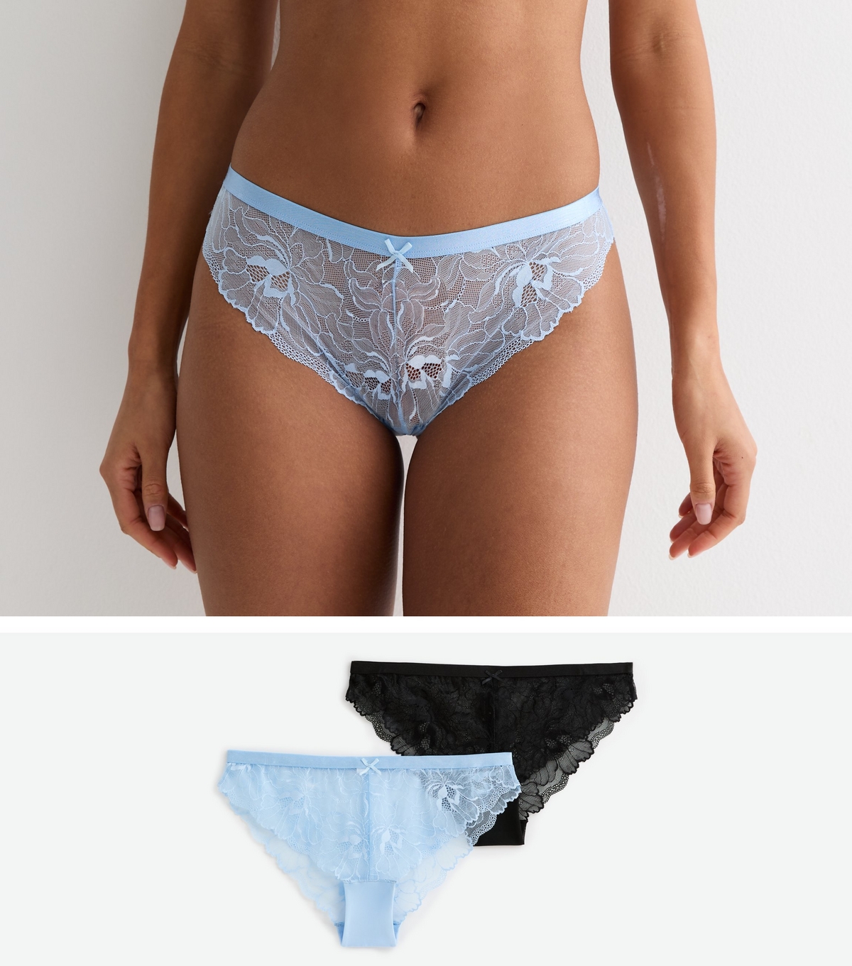 Women's 2 Pack Blue and White Lace Brazilian Briefs New Look