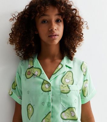 Girls Green Short Pyjama Set with Avocado Print New Look