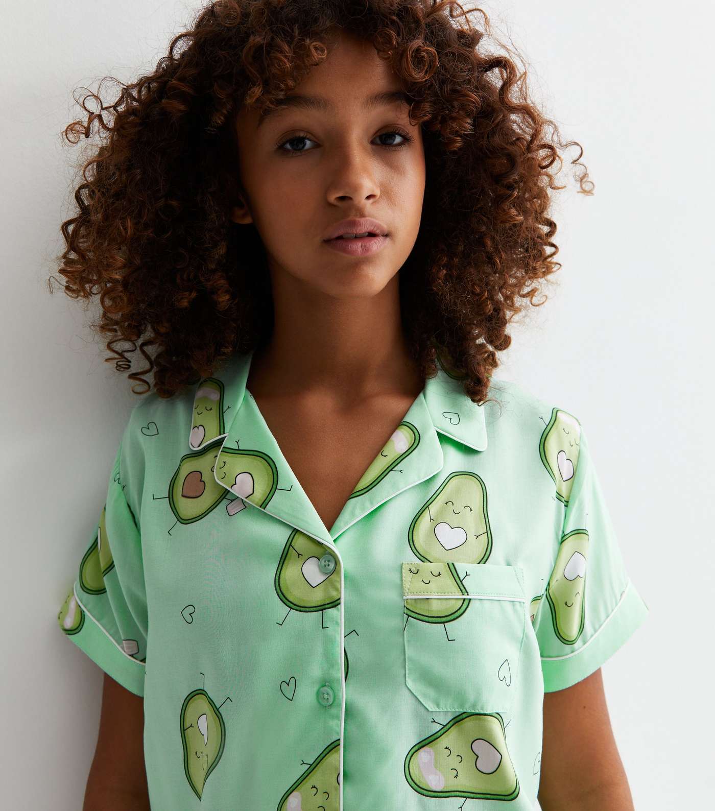 Girls Green Short Pyjama Set with Avocado Print Image 2