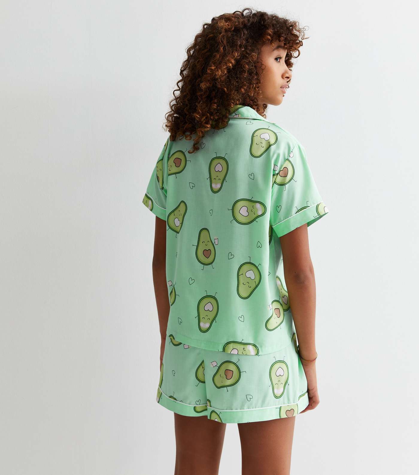 Girls Green Short Pyjama Set with Avocado Print Image 4