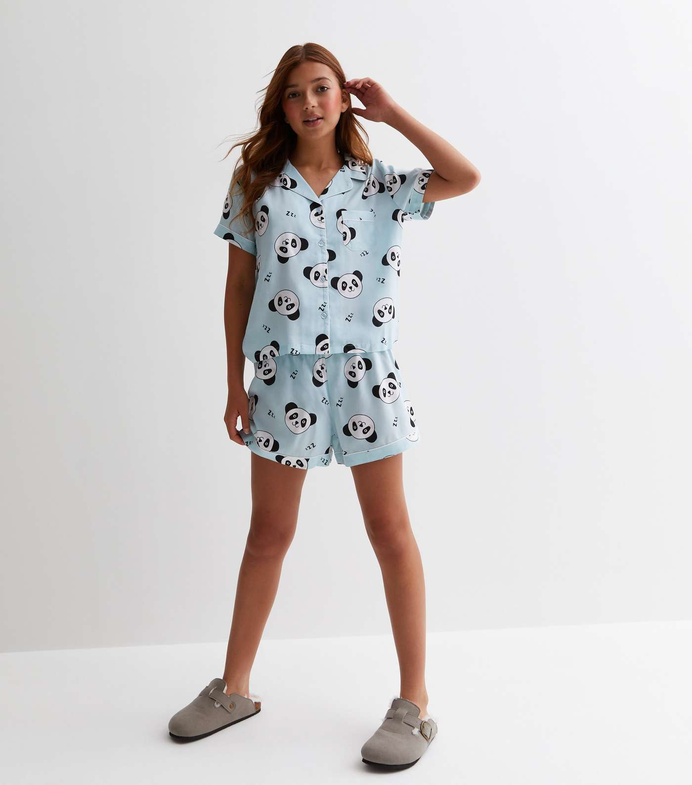 Girls Blue Short Pyjamas with Panda Print Image 3