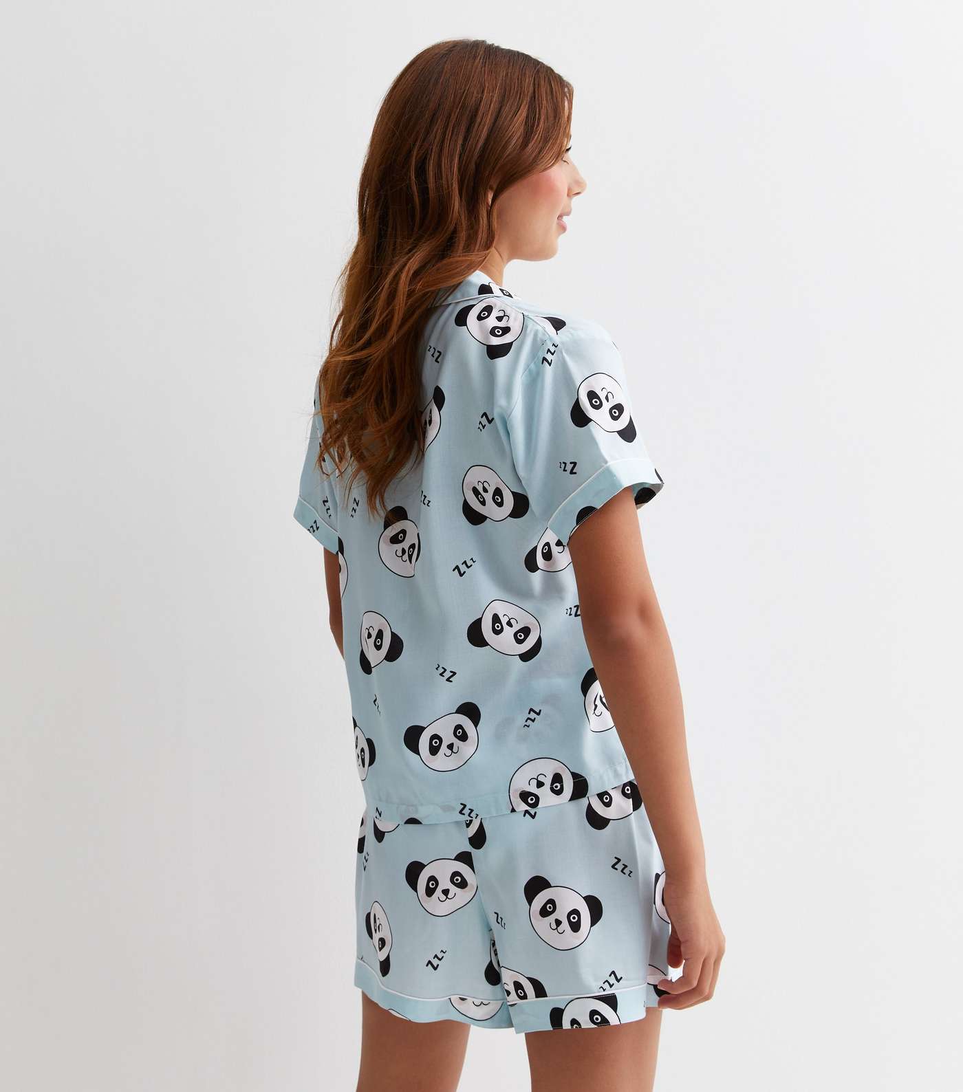 Girls Blue Short Pyjamas with Panda Print Image 5