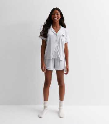 Girls Grey Jersey Short Pyjama Set with Polar Bear Logo