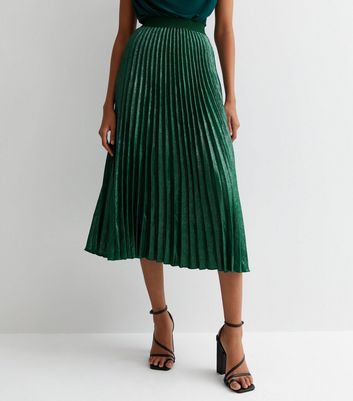 Gini London Green Pleated Midi Skirt New Look