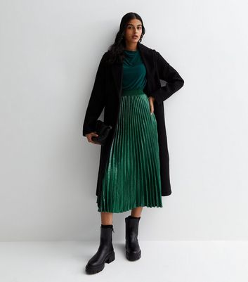 Gini London Green Pleated Midi Skirt New Look