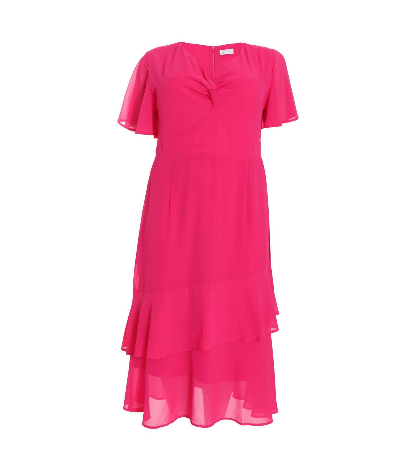 QUIZ Curves Deep Pink Frill Hem Midi Dress Image 4