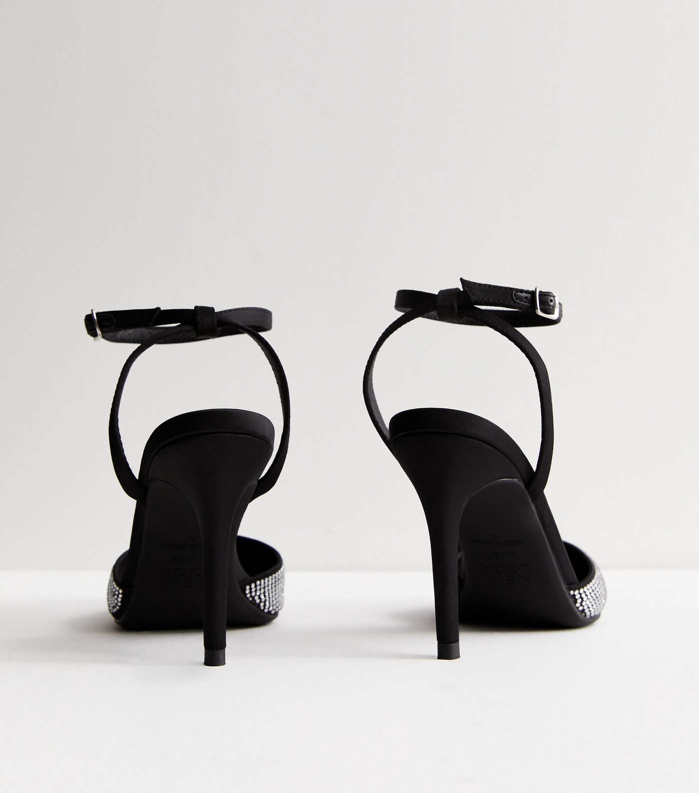 Black Satin Embellished Stiletto Heel Court Shoes Image 4