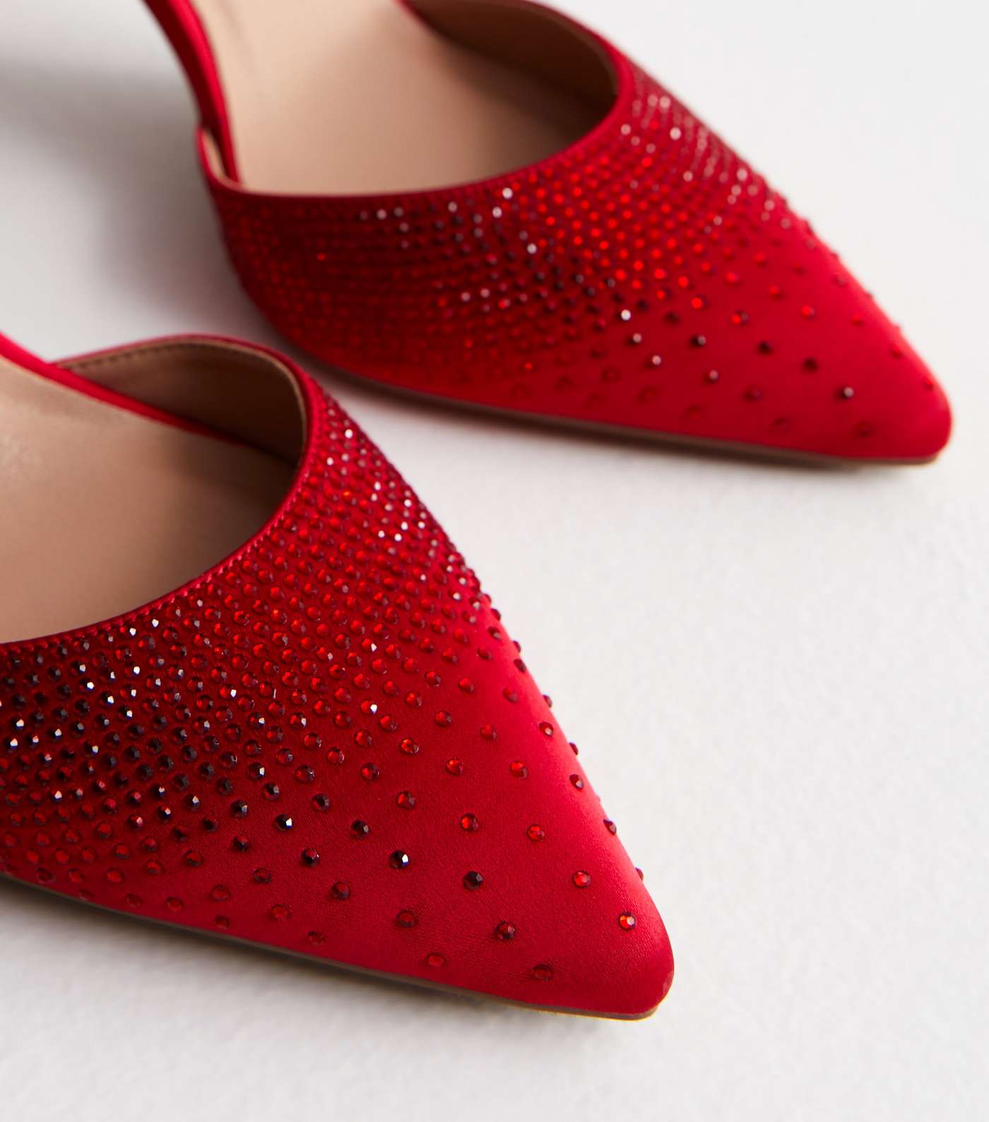 Red Satin Embellished Stiletto Heel Court Shoes Image 3