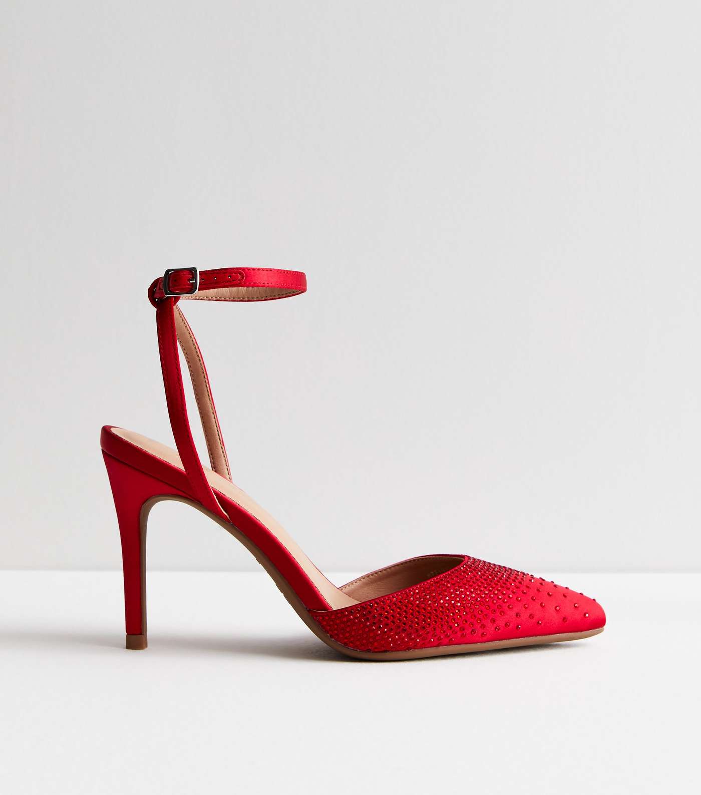 Red Satin Embellished Stiletto Heel Court Shoes Image 5