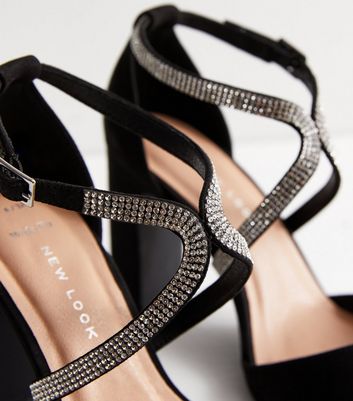 Wide Fit Black Diamant Embellished Heel Sandals New Look