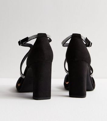 Wide Fit Black Diamante Embellished Heel Sandals New Look Vegan