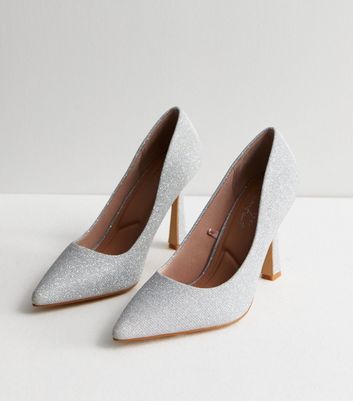 Silver grey shoes hot sale kitten heel