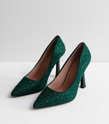 Dark Green Diamanté Stiletto Heel Court Shoes