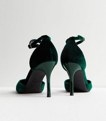 Wide Fit Dark Green Velvet Heel Court Shoes New Look