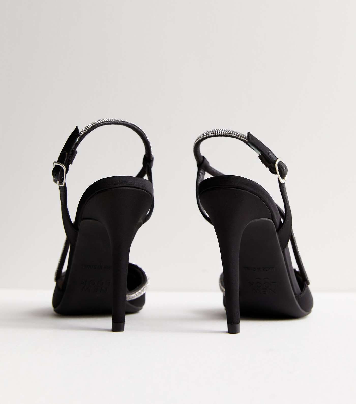 Black Satin Diamanté Embellished Stiletto Heel Court Shoes Image 4
