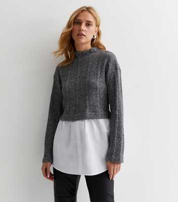 Grey Cable Knit High Neck 2-in-1 Jumper