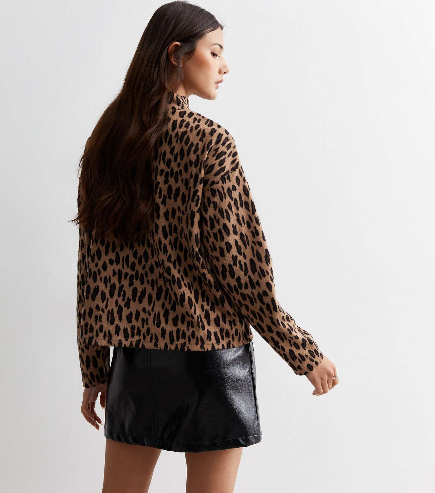 Brown Animal Print Knit High Neck Jumper | New Look