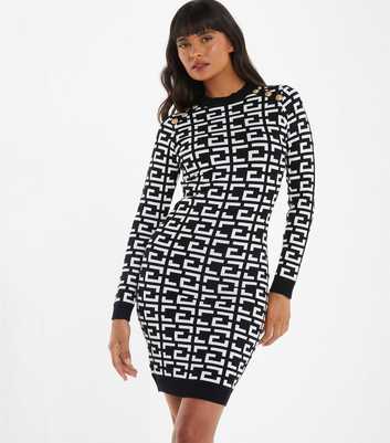 QUIZ Black Geometric Knit Bodycon Mini Dress
